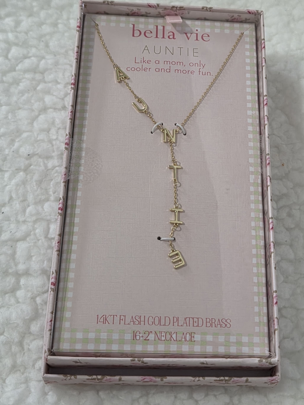 Bella Vie Auntie Gold Letter 14k Flash Gold Plated Brass Necklace